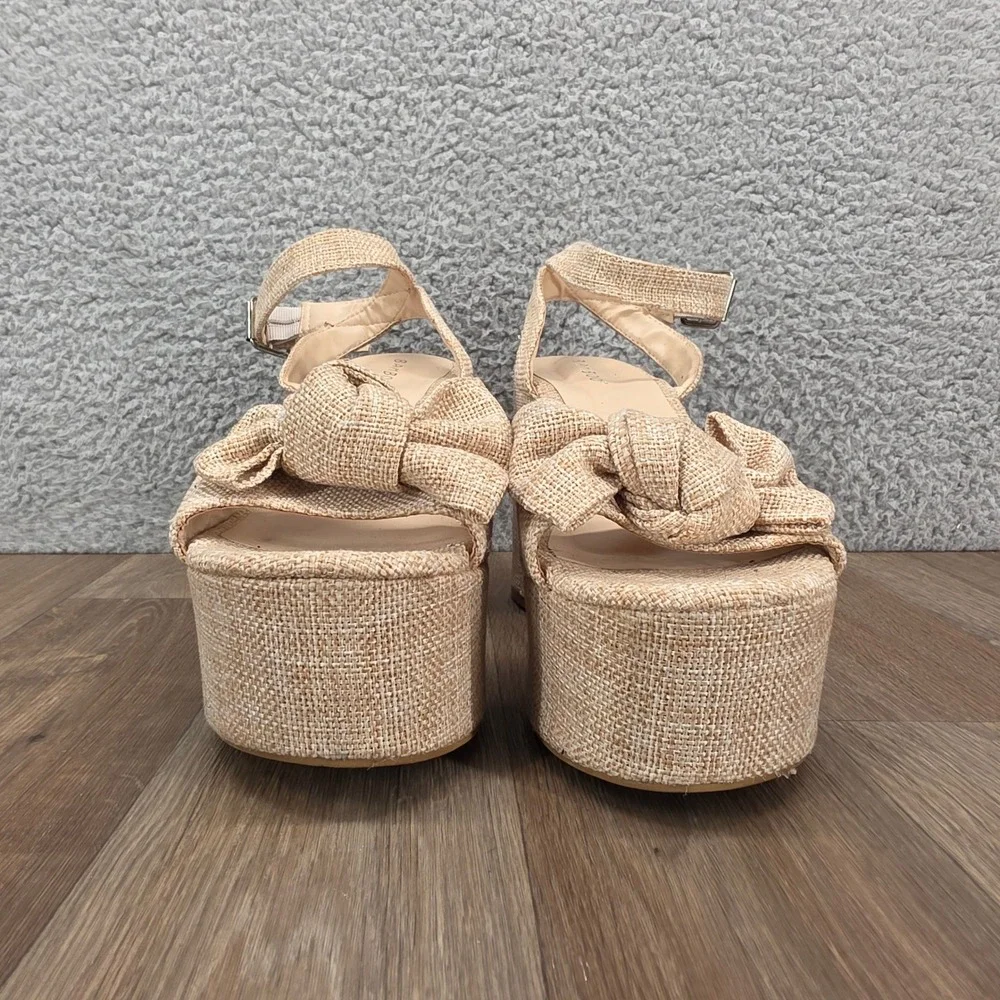 Bamboo Beige Woven Platform Bow Ankle Strap Heels Women‎ Shoes Size 9 - Picture 7 of 11